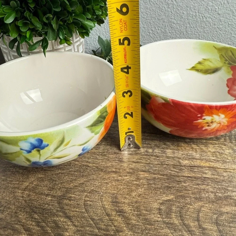 Pier 1 Amelia Floral Ironstone Bowls Set of 2 Colorful Cottage Kitchen 6